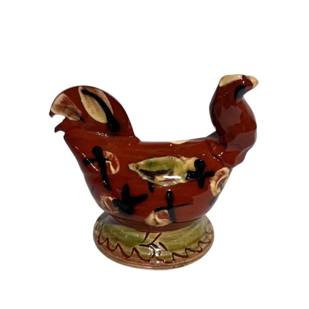 VTG SJ Pottery Redware Rooster Bird Figurine - Bethel Missouri Folk Art